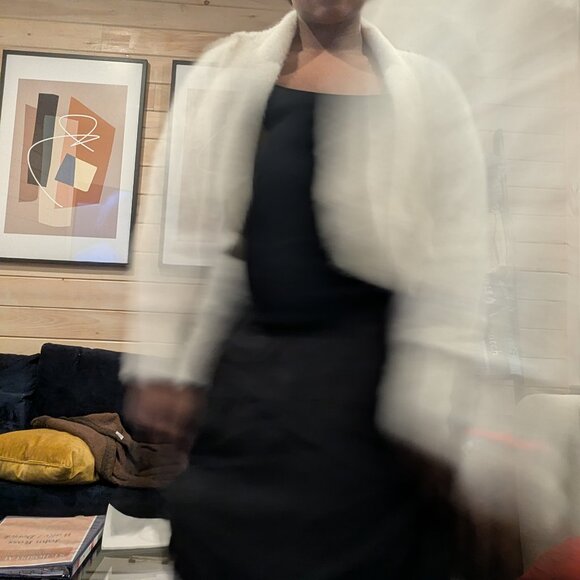 Maeve Cropped Eyelash Cardigan in Ivory, SIZE L - Picture 4 of 6